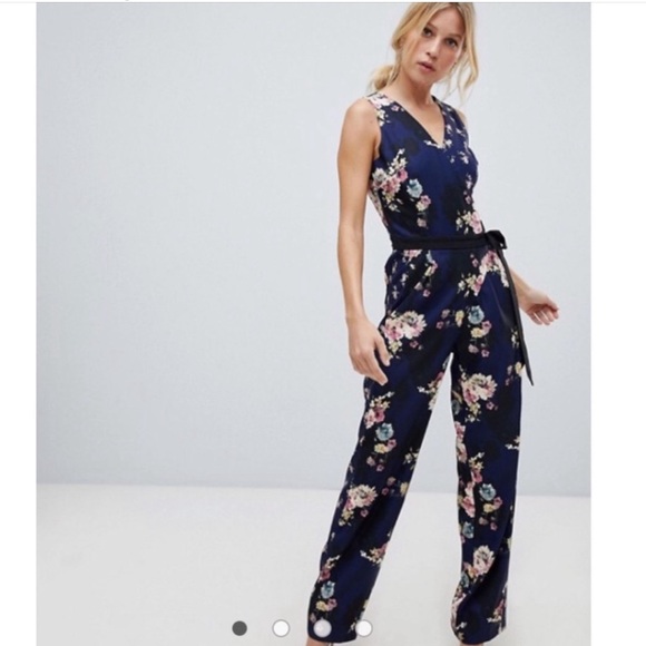 Little Mistress Contrast Printed Faux Wrap Cocktail Jumpsuit Size 10 - Picture 1 of 16